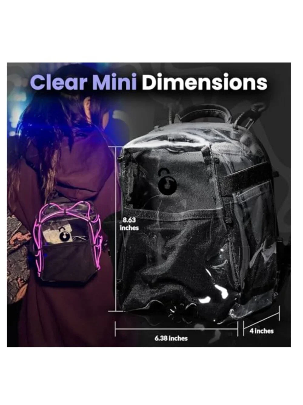 Clear Mini Backpack Anti Theft Locking Zipper Stadium Approved Festivals Travel